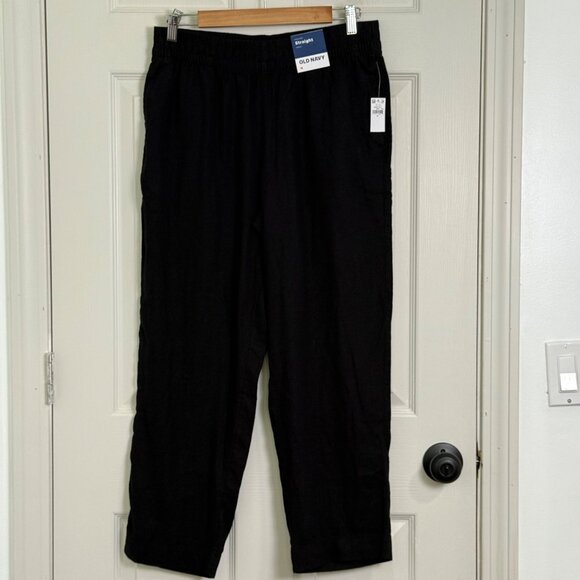 Old Navy Linen Pants Womens Medium Black Straight Leg Resort Vacation Beachy - Picture 1 of 14